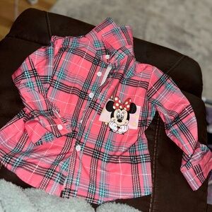 Disney Minnie Mouse Pink and Black Plaid Shirt never worn 😑